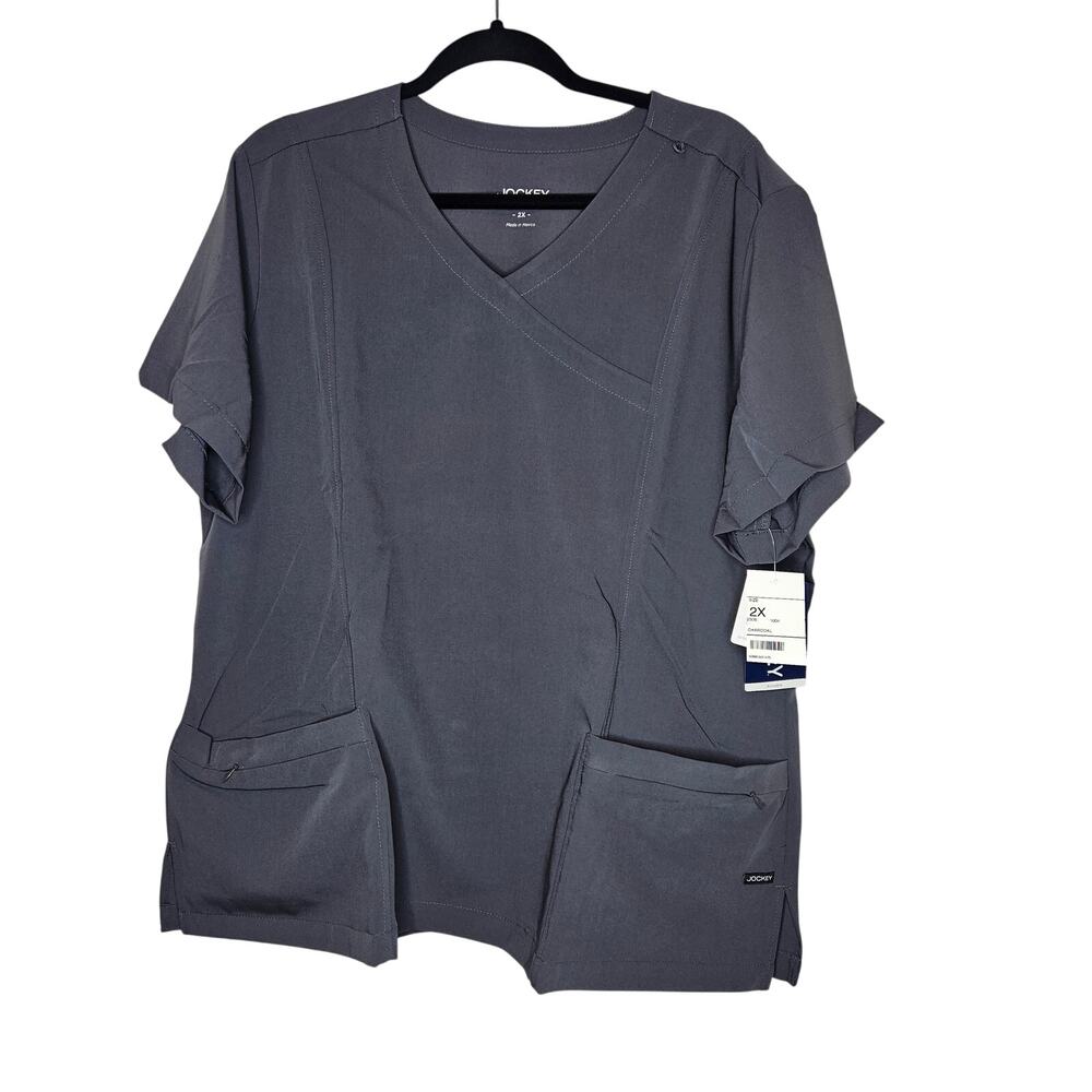 Jockey Mock Wrap 2306 Charocal Dark Grey NEW Womens Scrub Uniform Top sz 2X
